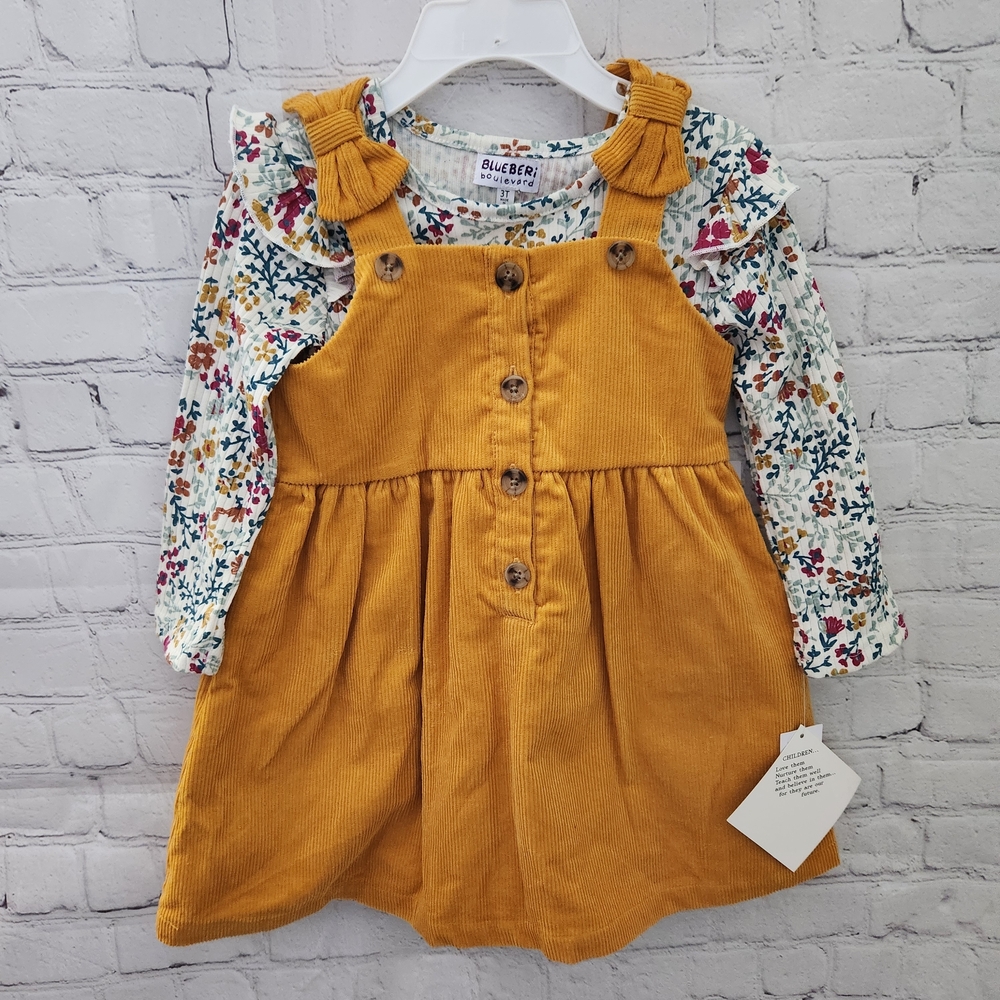 Blueberi Boulevard Mustard Corduroy Dress Set